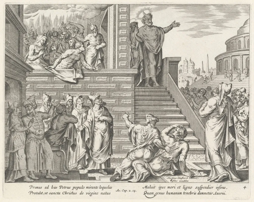 Saint Peter Speaks to the People about Christ, by Philip Galle, ink, 1574