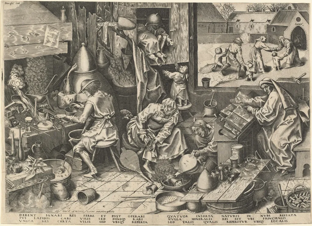 The Alchemist, by Philip Galle, ink, 1558