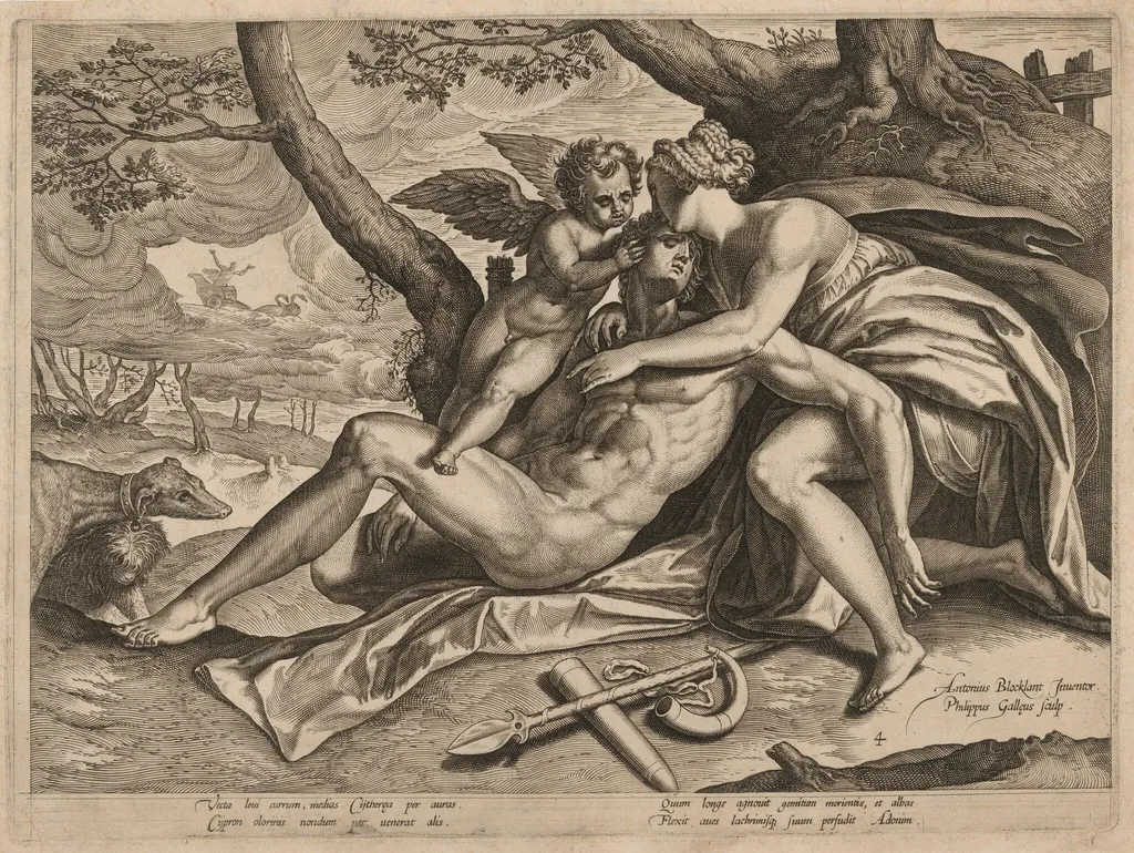 The Death of Adonis, by Philip Galle, ink, 1579