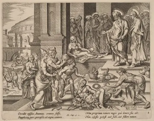 The Deaths of Ananias and Sapphira, by Philip Galle