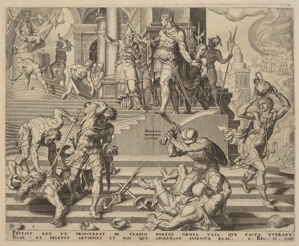 The Destruction of the Temple of Baal and the Slaughter of His Priests, by Philip Galle, ink, 1569