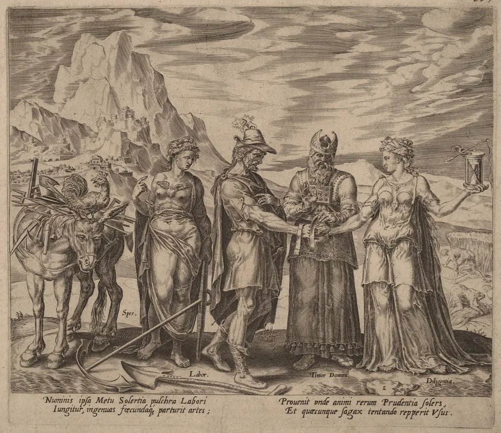 The Marriage of Labor and Diligence, by Philip Galle, ink, 1572