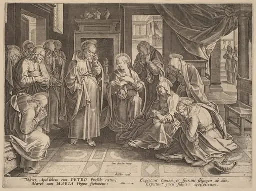 The Meeting of the Apostles and the Women in the Upper Room, by Philip Galle