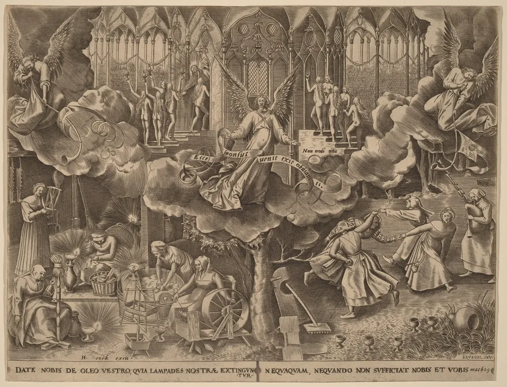 The Parable of the Wise and Foolish Virgins, by Philip Galle, ink, 1562