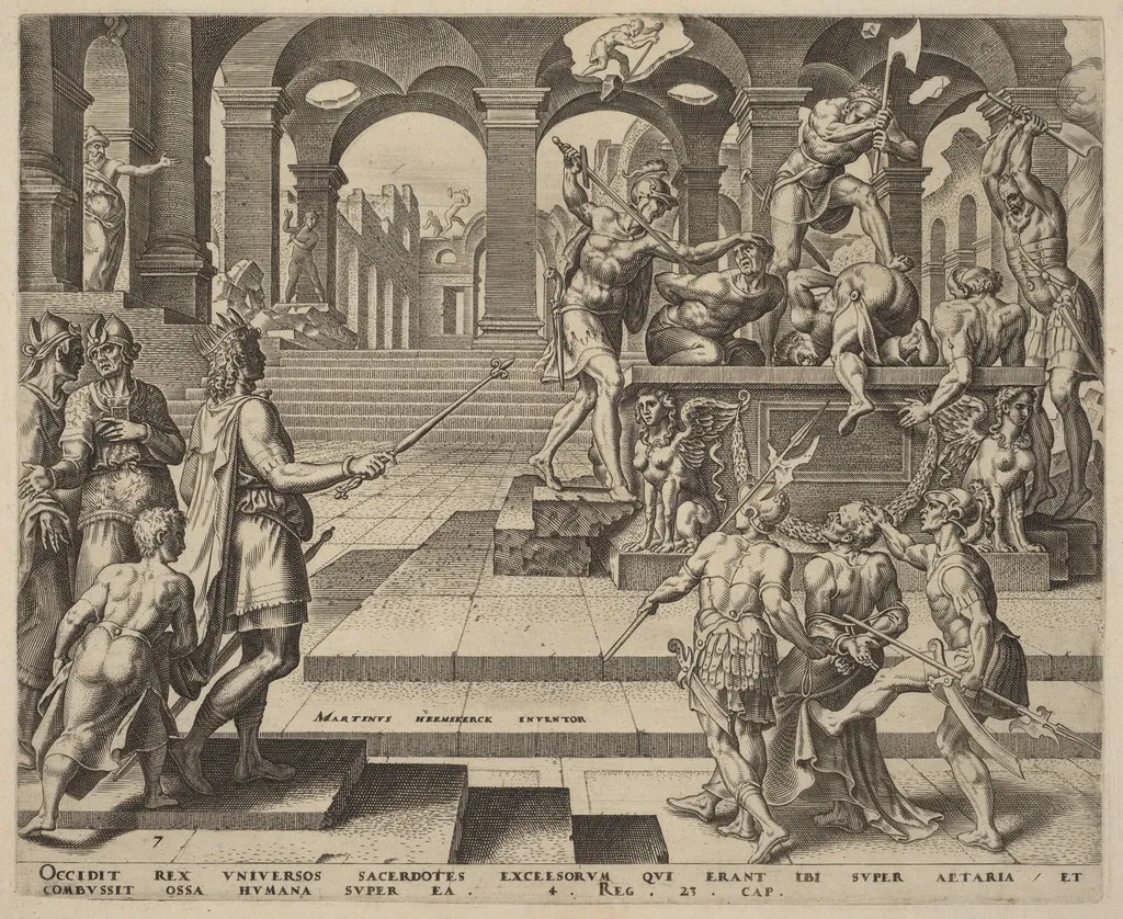 The Slaughter of the Priests of Samaria, by Philip Galle, ink, 1569