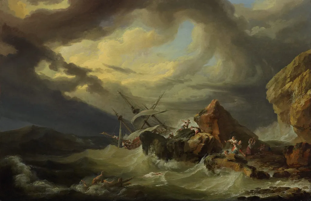 A shipwreck off a rocky coast, by Philip James de Loutherbourg, oil, 1760