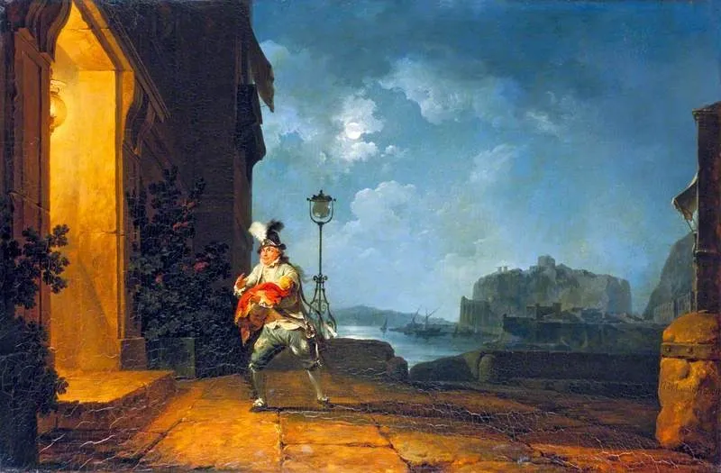 David Garrick (1717-1779), as Don John in 'The Chancers' by John Fletcher, Adapted by George Villiers, by Philip James de Loutherbourg, oil, 1774