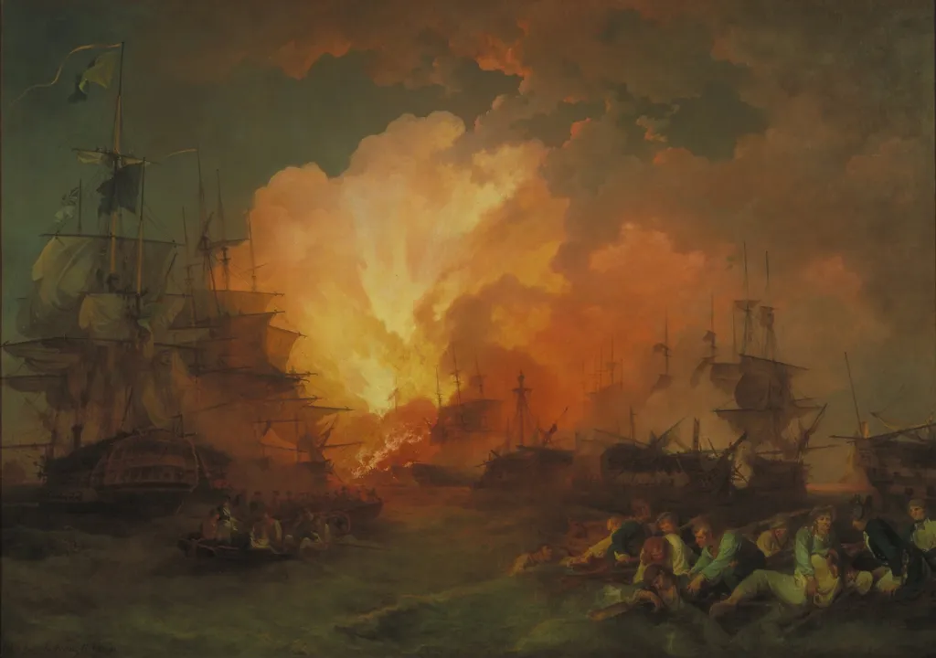 The Battle of the Nile, by Philip James de Loutherbourg, oil, 1800