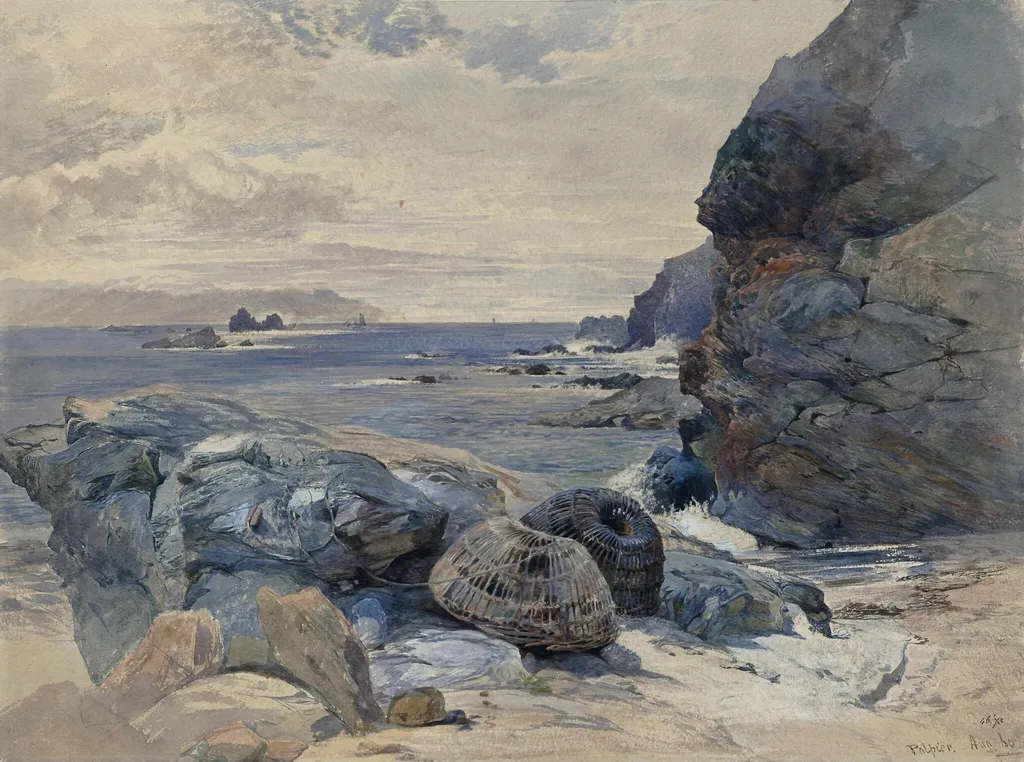 Coast scene, Polpeer, Cornwall, by Philip Sheppard, watercolor, 1860