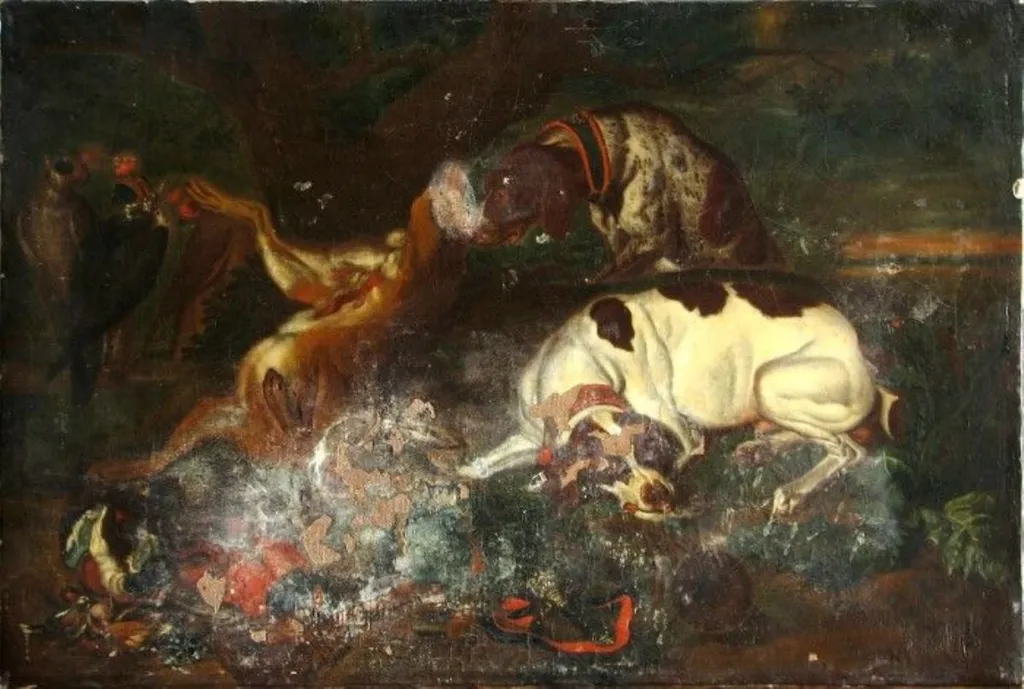Vânat păzit de câini ; pandant: Vânat păzit de doi câini, by Philipp Ferdinand Hamilton, unspecified