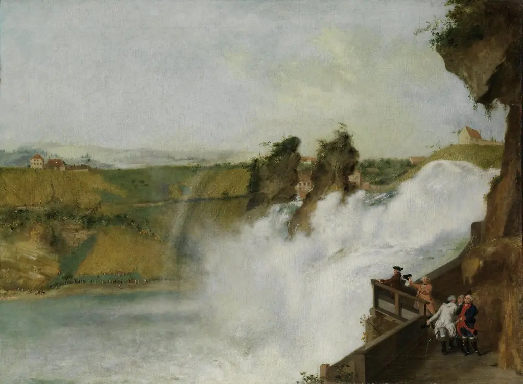 Der Rheinfall bei Schaffhausen mit Kurfürst Karl Theodor von der Pfalz und Gefolge, by Philipp Hieronymus Brinckmann