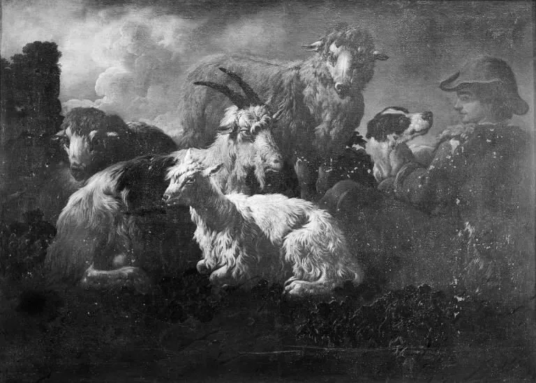 Cattle Piece, by Philipp Peter Roos, oil, 1694