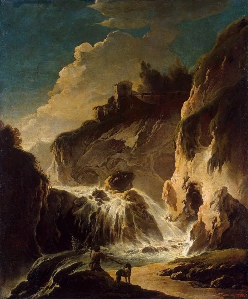 Landscape with a Waterfall, by Philipp Peter Roos, oil, 1690