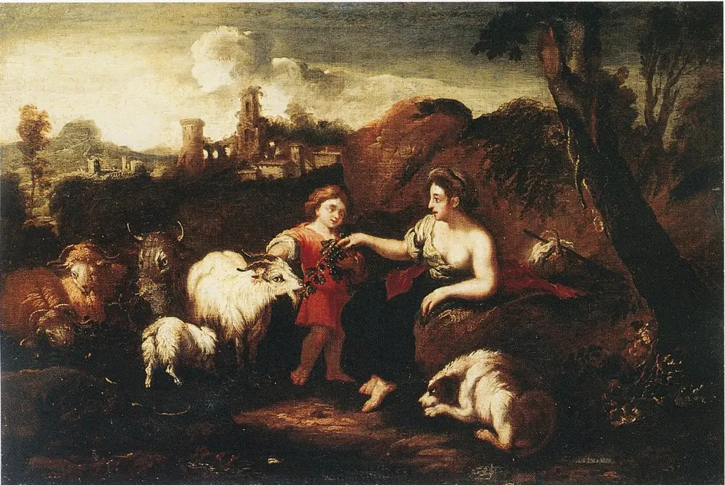 Landscape with figures and animals, by Philipp Peter Roos