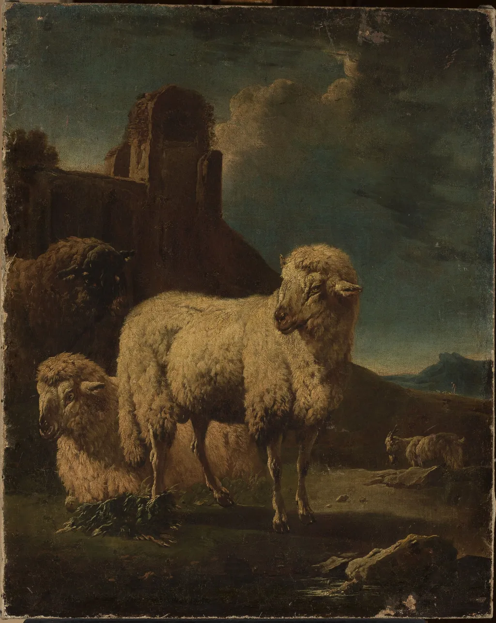 Rams with ruins in the background, by Philipp Peter Roos, oil, 1691