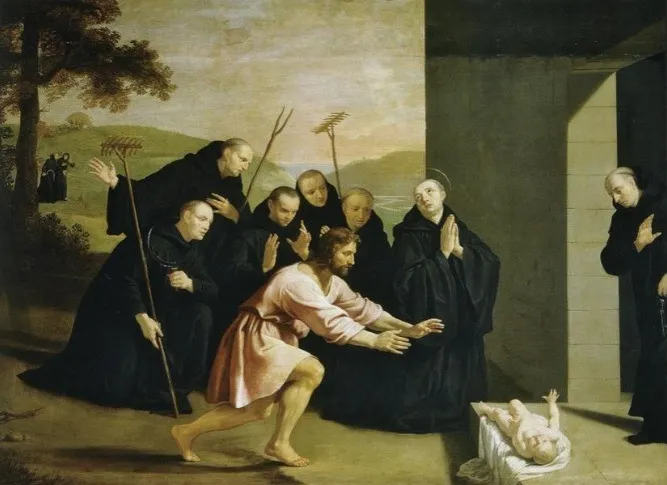Scenes from the life of saint Benedict: the resurrection of a child, by Philippe de Champaigne, oil, 1656