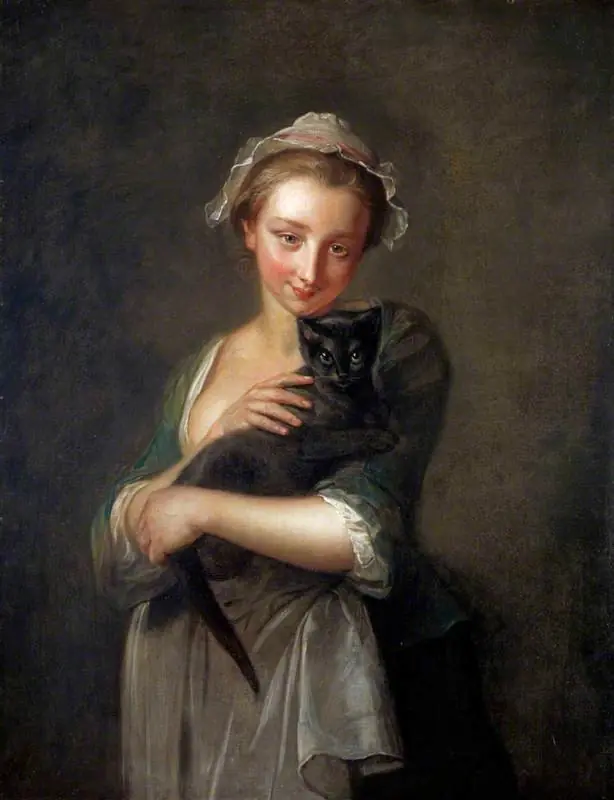 A Girl Holding a Cat, by Philippe Mercier