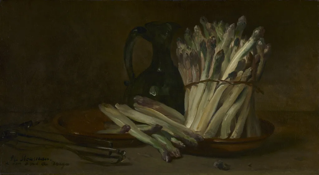 Still Life with Asparagus, by Philippe Rousseau, oil