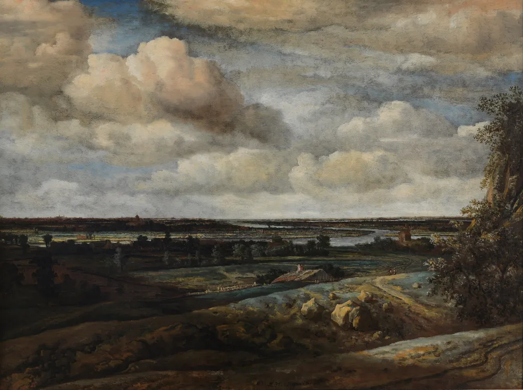 Dutch Panorama Landscape with a Distant View of Haarlem, by Philips Koninck, oil, 1654