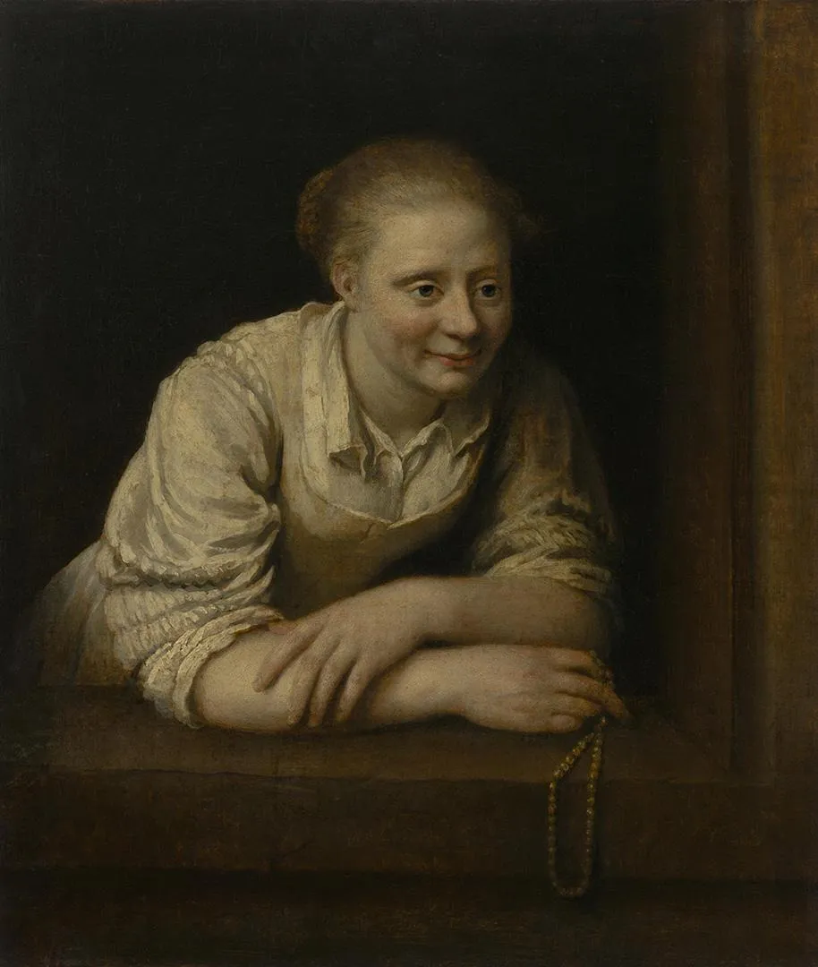 Woman Holding a Pearl Necklace In Her Hand, by Philips Koninck, oil, 1664
