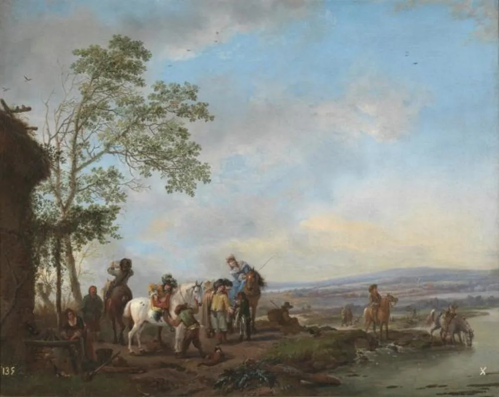 A Stop at an Inn, by Philips Wouwerman, oil, 1655