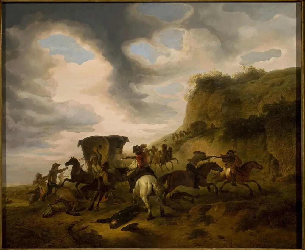 Assault on travellers, by Philips Wouwerman