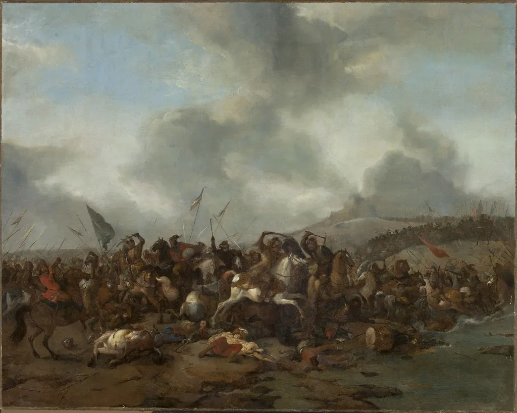 Battle, by Philips Wouwerman, oil, 1656