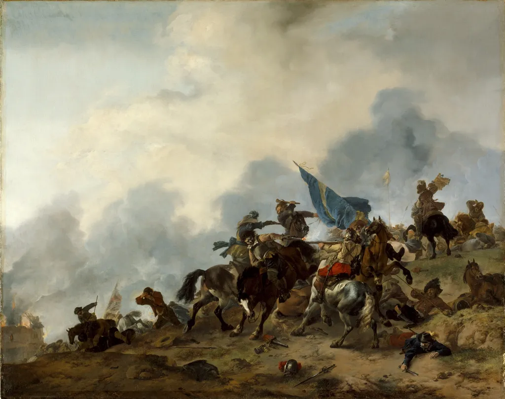 Battle Scene, by Philips Wouwerman, oil, 1646