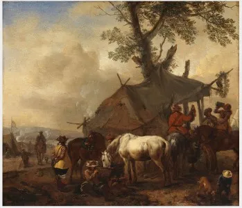 Cavalry Halted at a Sutler's Tent, by Philips Wouwerman, oil, 1655
