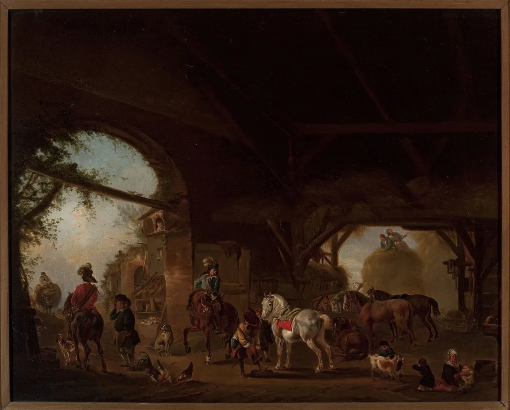 Genre scene at the farm, by Philips Wouwerman, oil, 1653