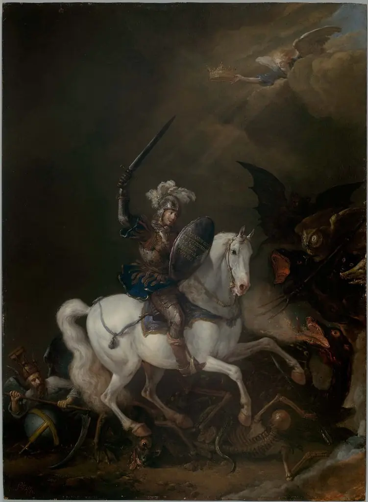 Knight Vanquishing Time, Death, and Monstrous Demons, by Philips Wouwerman