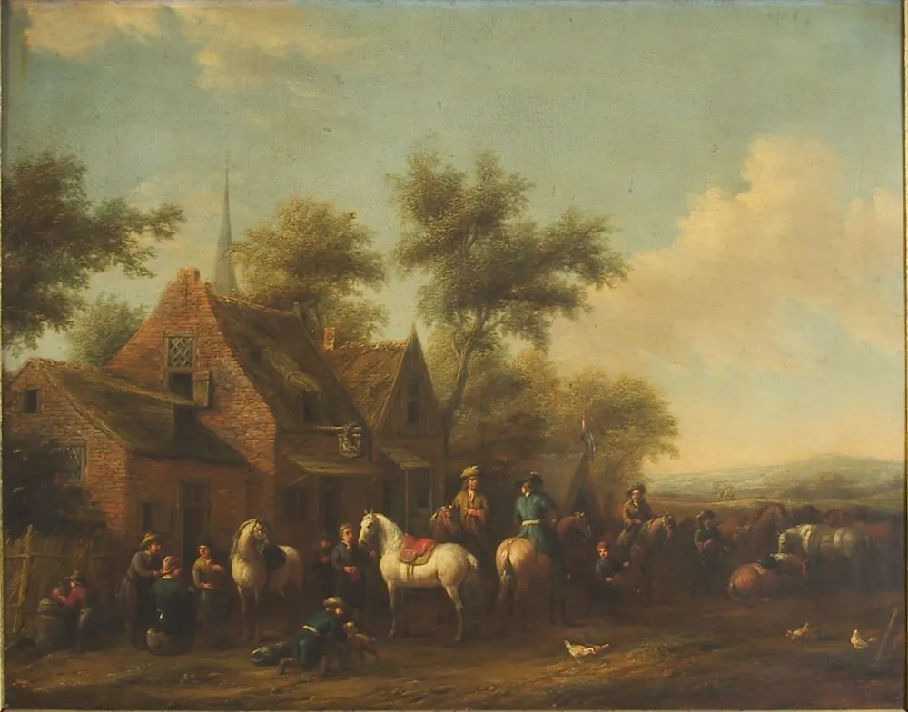 Landscape with Horsemen Resting outside an Inn, by Philips Wouwerman, unspecified, 1651