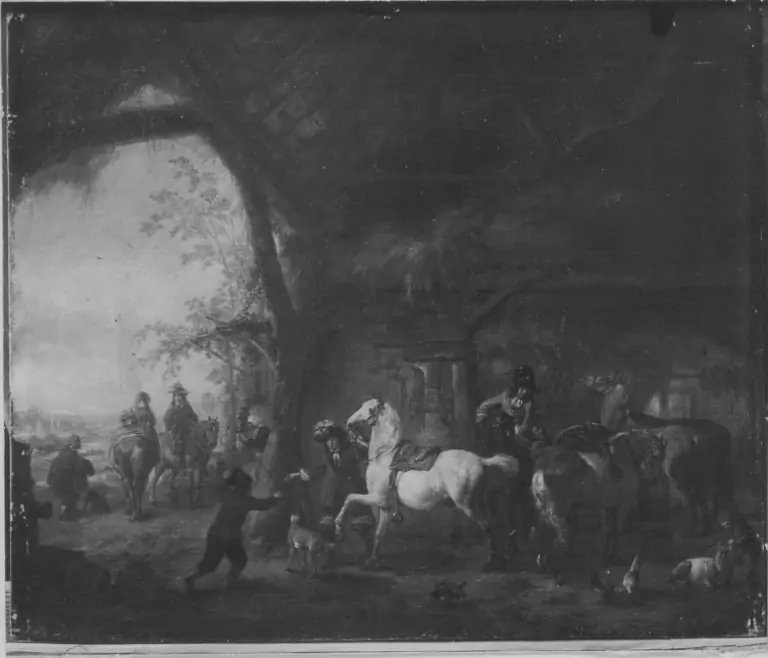 Riders in a stable, by Philips Wouwerman