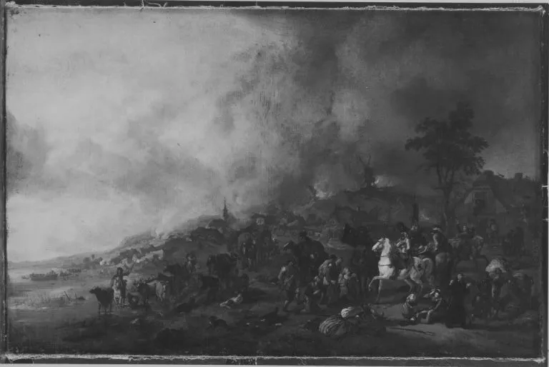 Soldiers plundering a Village, by Philips Wouwerman, unspecified, 1653