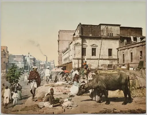 India. Calcutta. Harrison Road I with Group of Jogees, after photo by Dr. Kurt Boeck, by Photoglob Co.