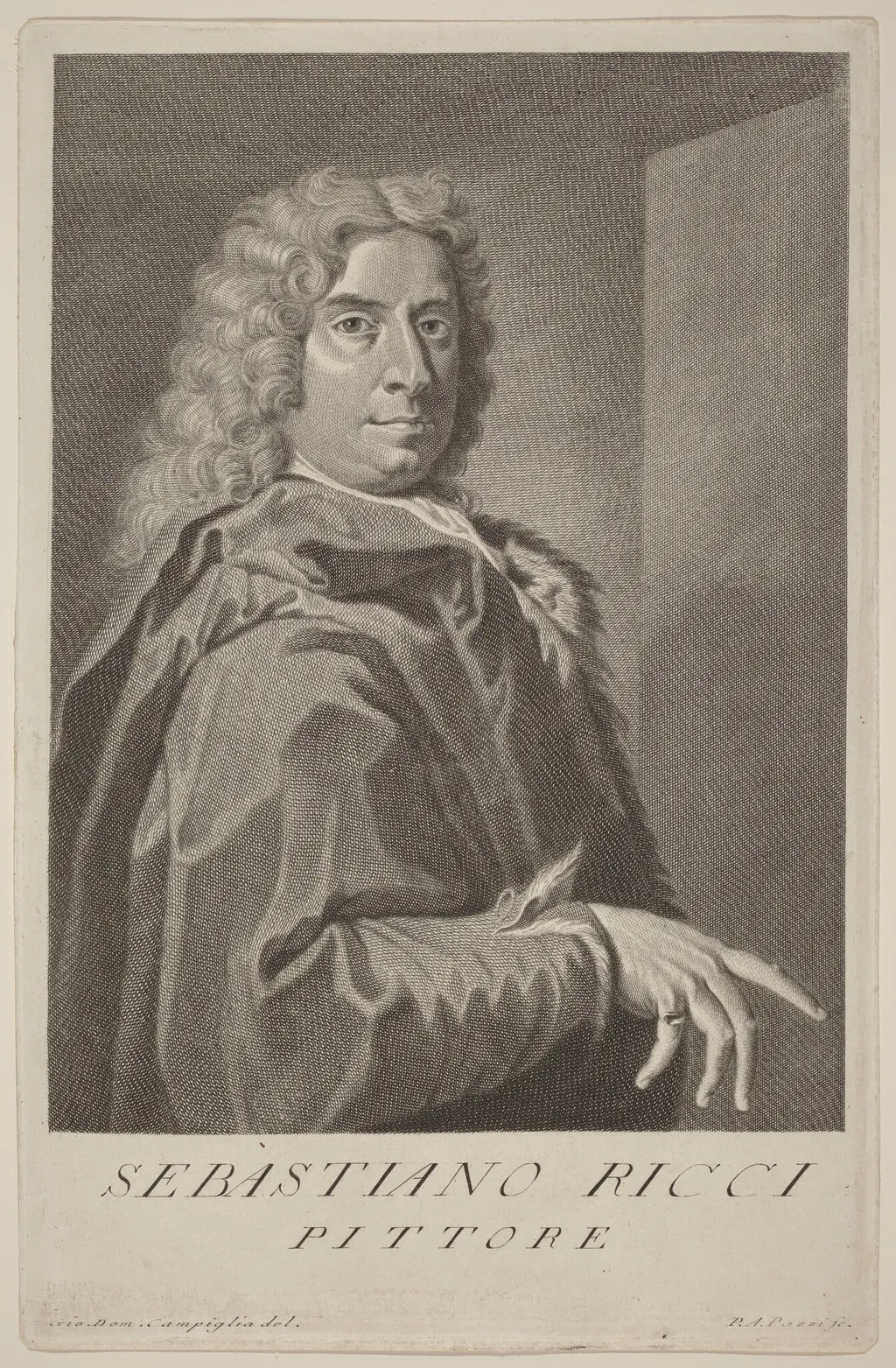 Sebastiano Ricci, by Pier Antonio Pazzi, ink, 1736
