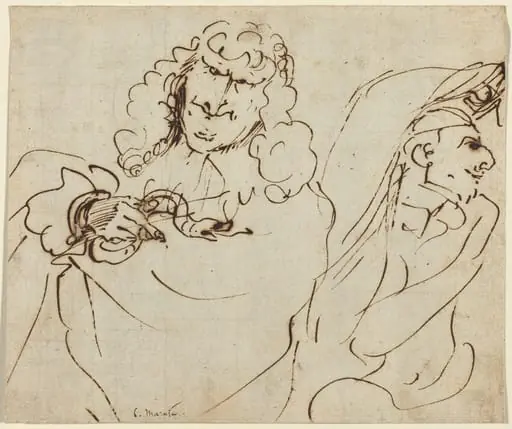 Caricature with Mola Protecting Himself from a Man Holding a Viper, by Pier Francesco Mola