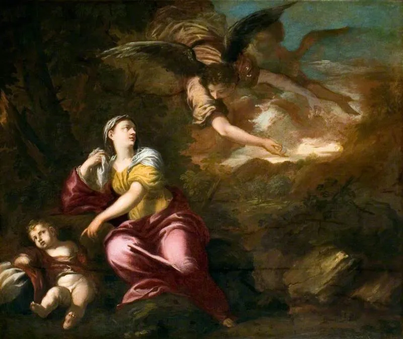 Hagar and Ishmael in the Wilderness (Genesis 21.17), by Pier Francesco Mola, oil, 1649
