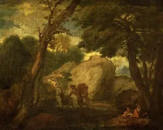 Landscape with mythological figures, by Pier Francesco Mola, 1649