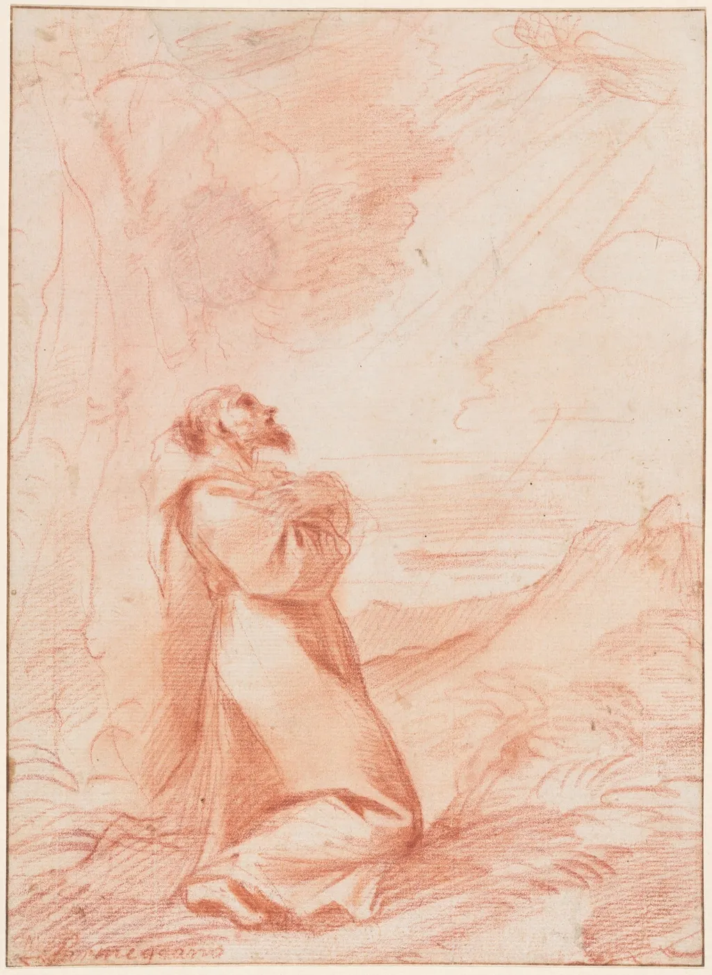 Saint Francis Receiving the Stigmata, by Pier Francesco Mola, chalk, 1655