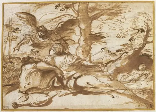 The Angel Appearing to Hagar in the Desert (recto), by Pier Francesco Mola