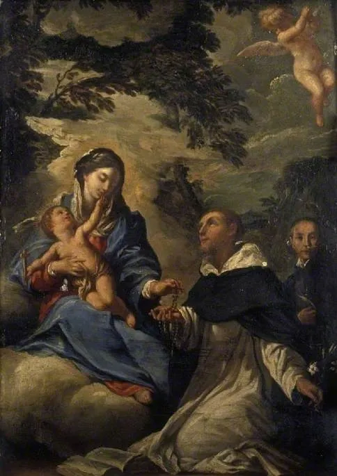 Saint Dominic Receiving the Rosary from the Virgin Mary, by Pier Leone Ghezzi, oil, 1700