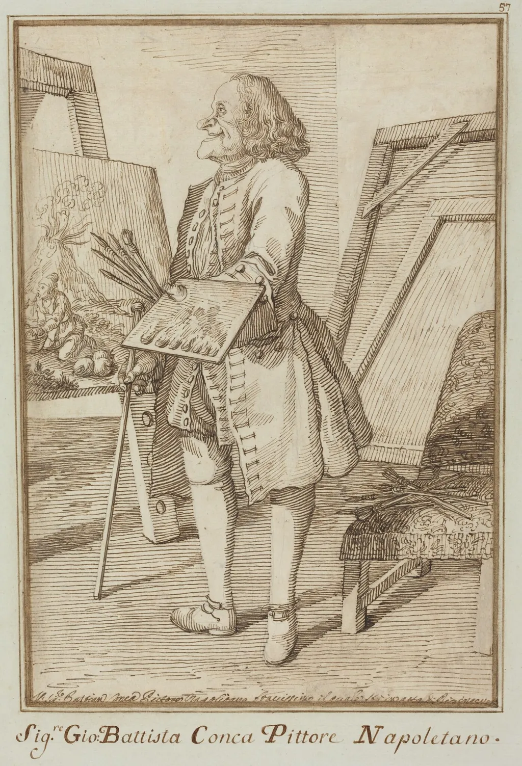 Signore Sebastiano Conca, Pittore Napoletano (Signore Sebastiano Conca, Neapolitan Painter), by Pier Leone Ghezzi, chalk, 1744