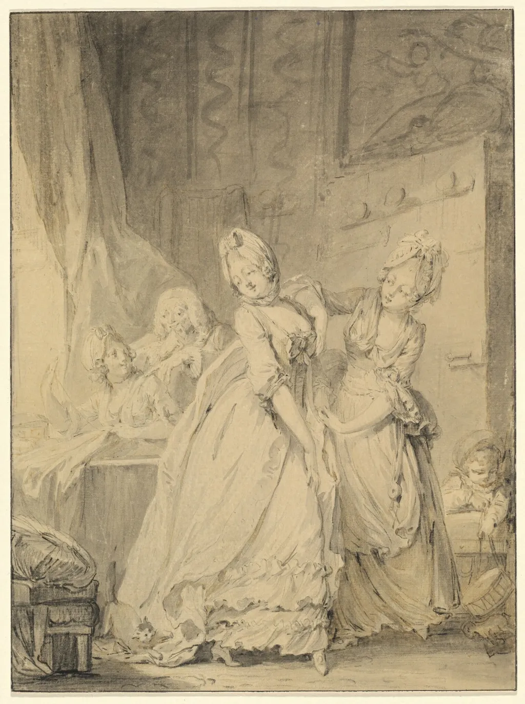 The Coquette, by Pierre-Antoine Baudouin, chalk, 1764