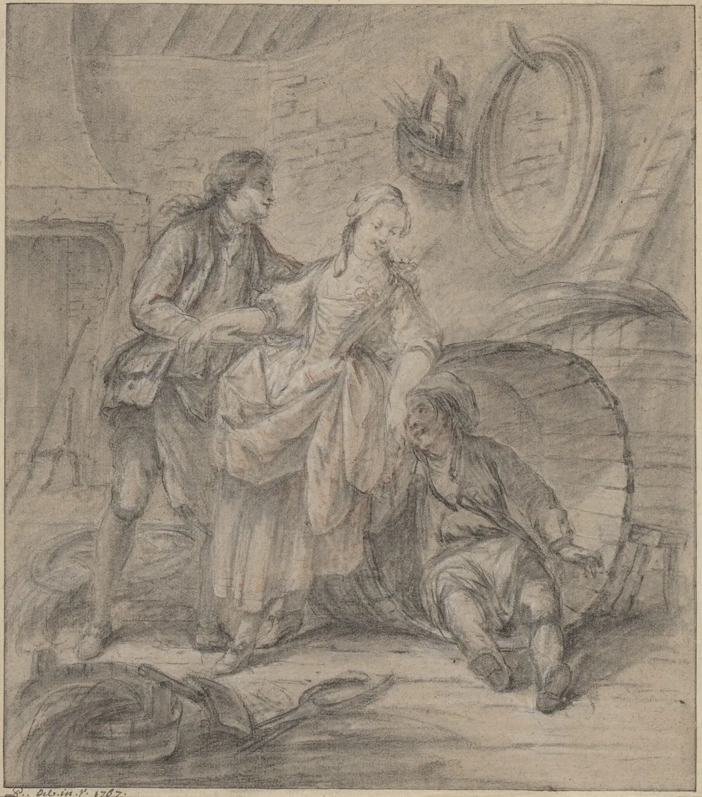 The Tale of the Cooper's Wife, by Pierre-Antoine Baudouin, chalk, 1767