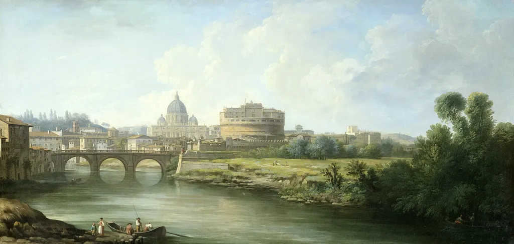 View of the Castel Sant'Angelo in Rome, by Pierre-Antoine Demachy, oil, 1500