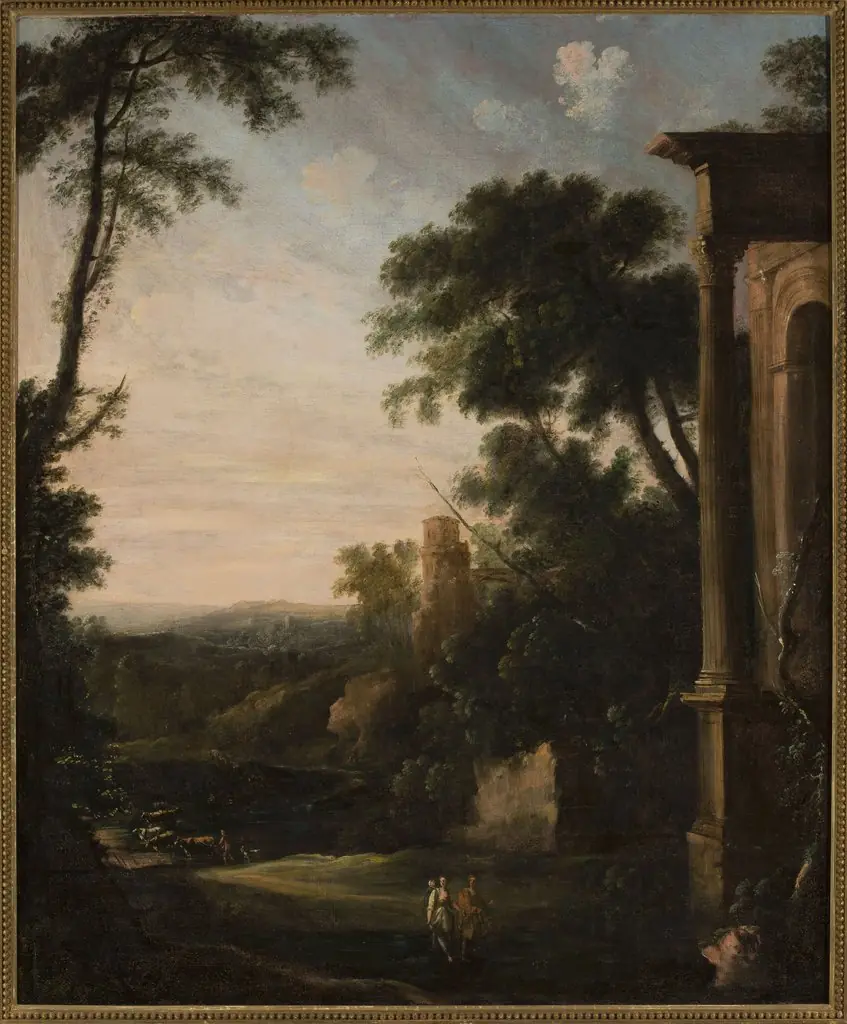 Landscape with architecture and staffage, by Pierre-Antoine Patel