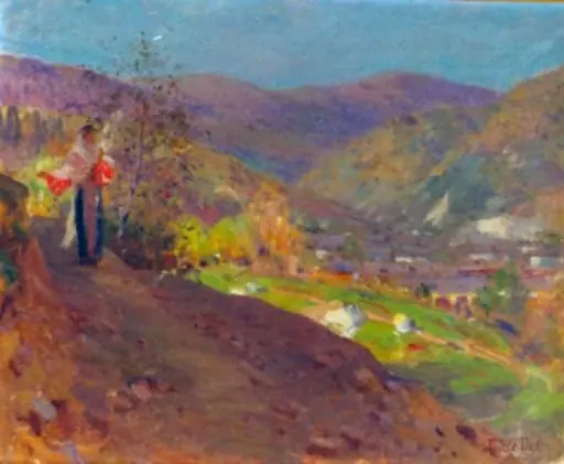 Peisaj cu țărancă torcând, by Pierre-Auguste Bellet