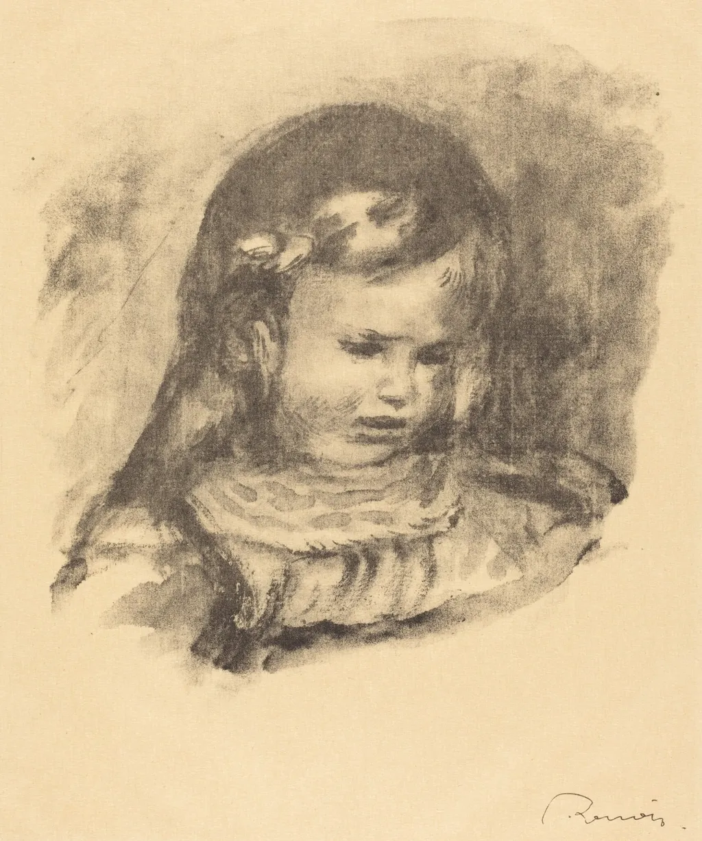Claude Renoir, head lowered (Claude Renoir, la tete baissee), by Pierre-Auguste Renoir, ink, 1904