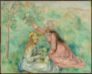 Girls Picking Flowers in a Meadow, by Pierre-Auguste Renoir